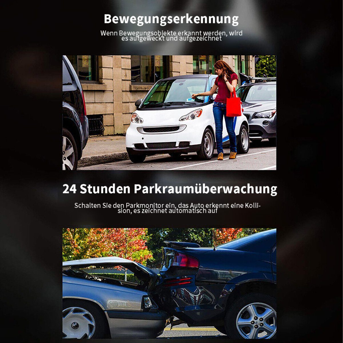 yozhiqu Neuer 1,5-Zoll-HD-Fahrrekorder Dashcam (Duale Aufnahme von 1080P High-Definition-Auto-DV vor und im Auto)