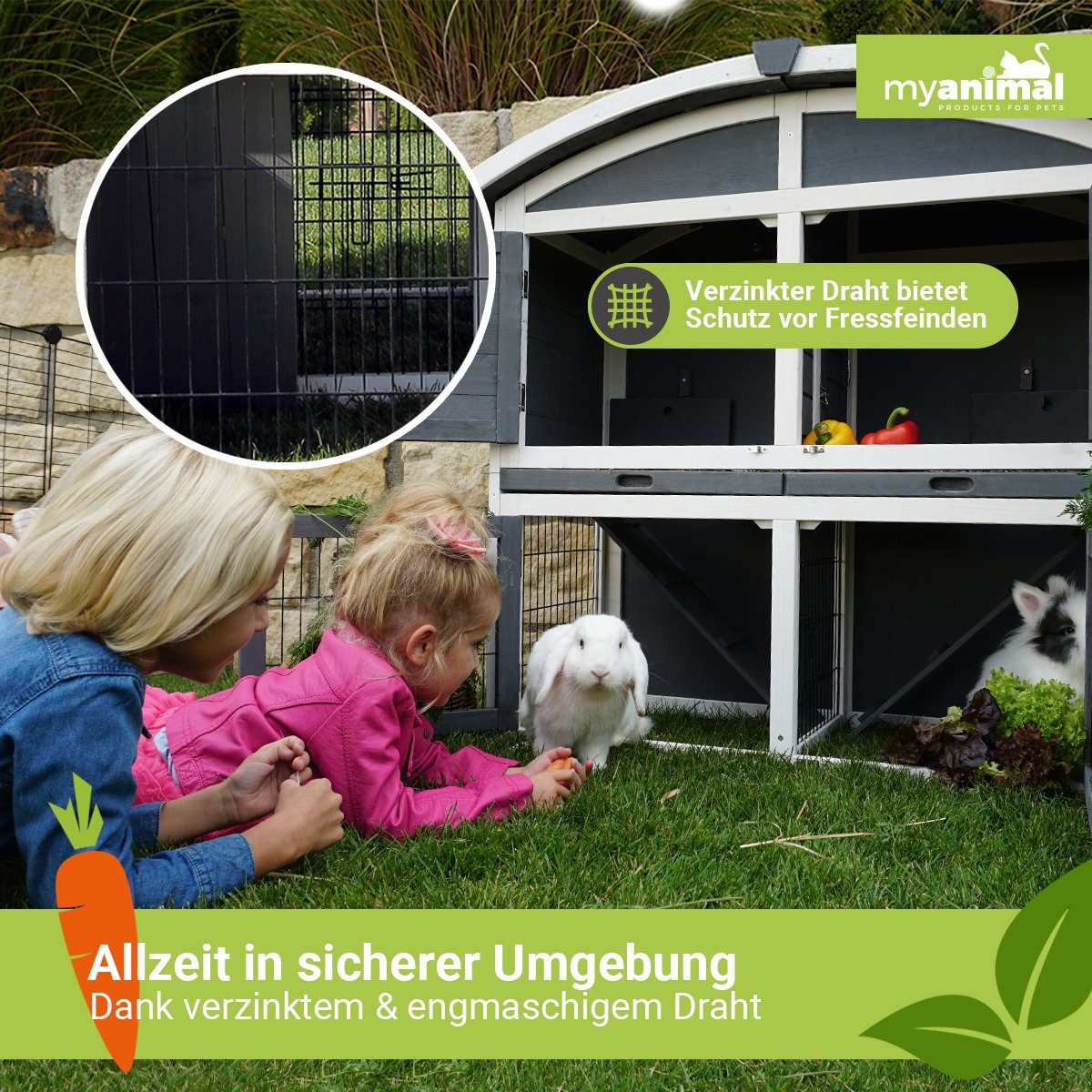 My Animal Kleintierstall XXL Hasenstall MH-33 - 2 Etagen - Wetter - & Winterfest, Doppelstockhaus - Ebenen und mittig trennbar - Kaninchenstall Käfig