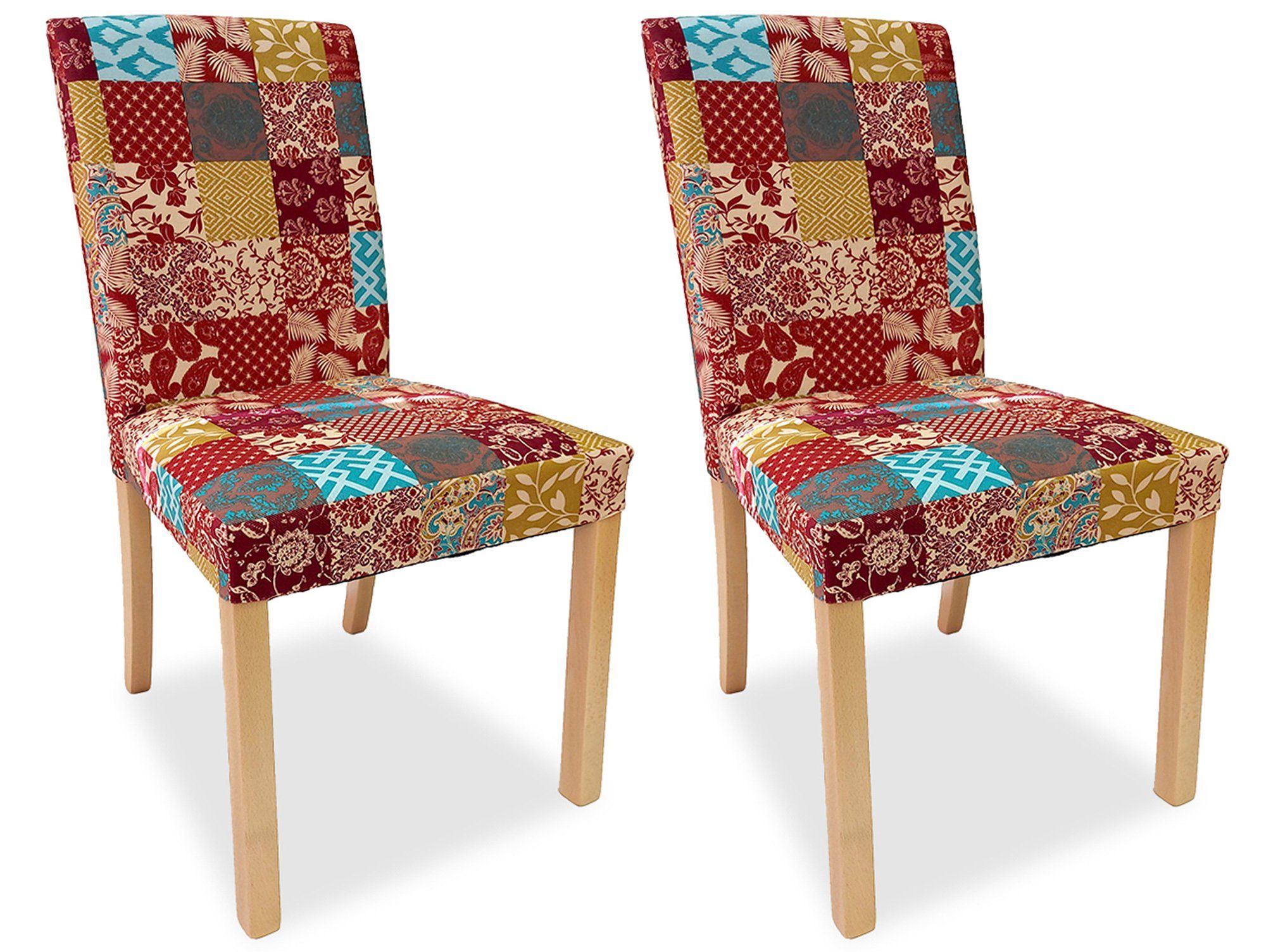 Moebel-Eins Polsterstuhl, STELA 2er Set Polsterstühle, Material Massivholz/Stoff, Buche/Patchwork