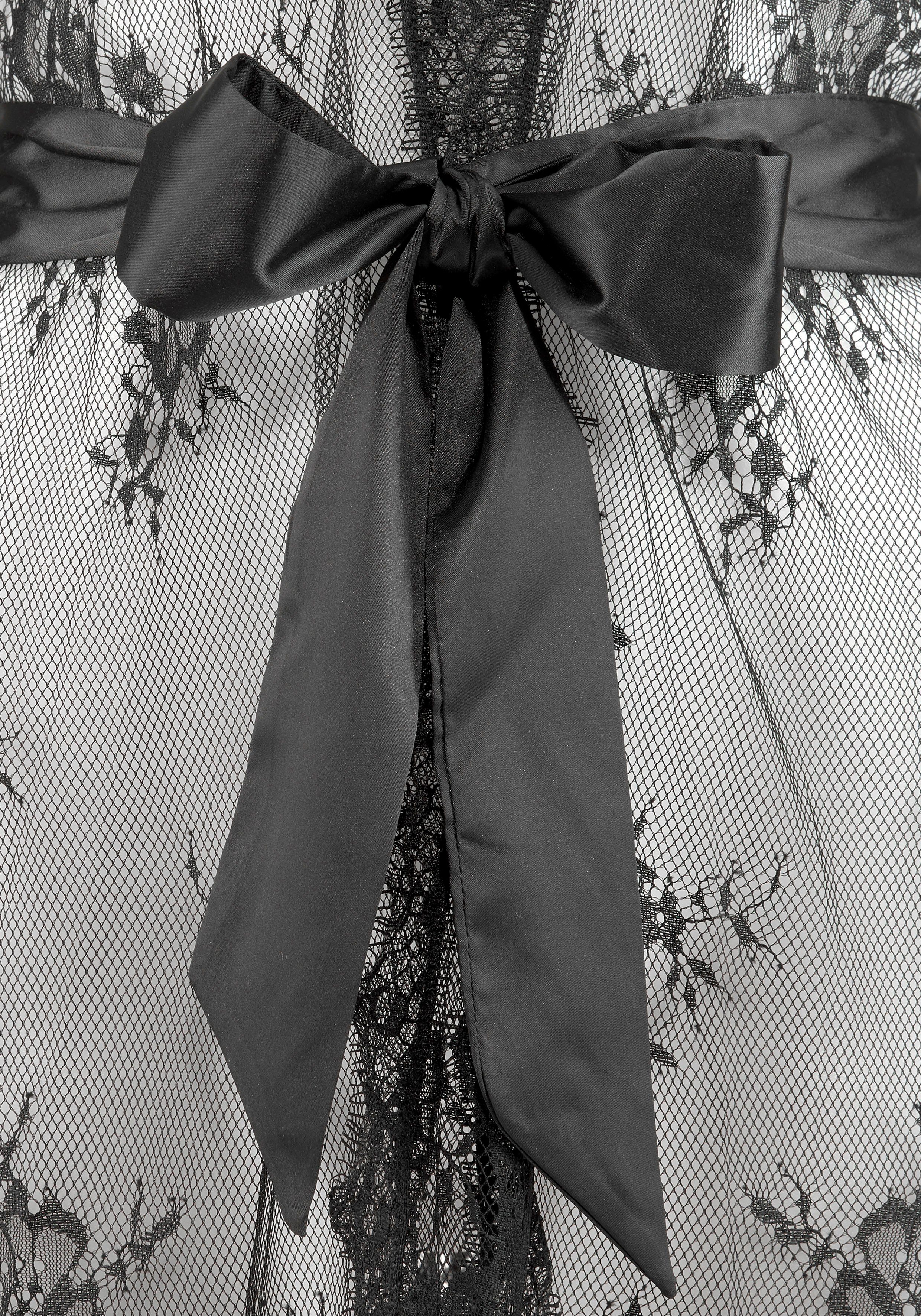 LASCANA Kimono, Kurzform, Kunstfaser, aus transparenter Eyelashspitze, sexy Dessous
