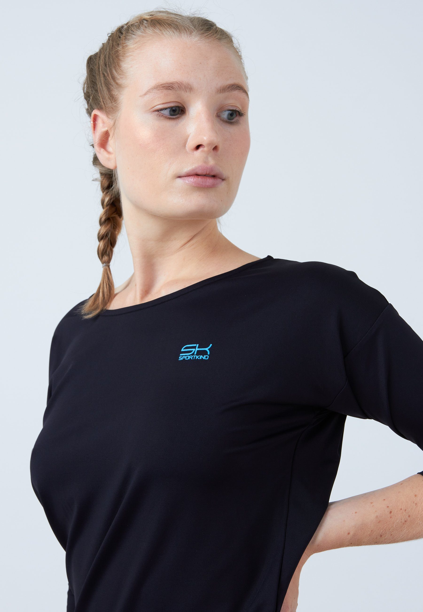 SPORTKIND Funktionsshirt Tennis 3/4 Loose Fit Shirt Mädchen & Damen schwarz