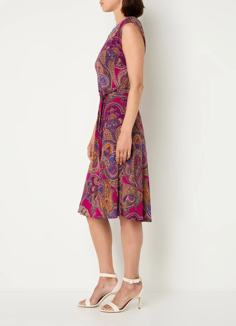 Rochie scurtă Ralph Lauren cu imprimeu paisley și curea legată.