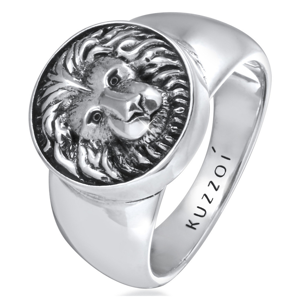 KUZZOI KUZZOI Bague Bague Signet Homme Léo Tendance Solide en Argent Sterling 925 Bague