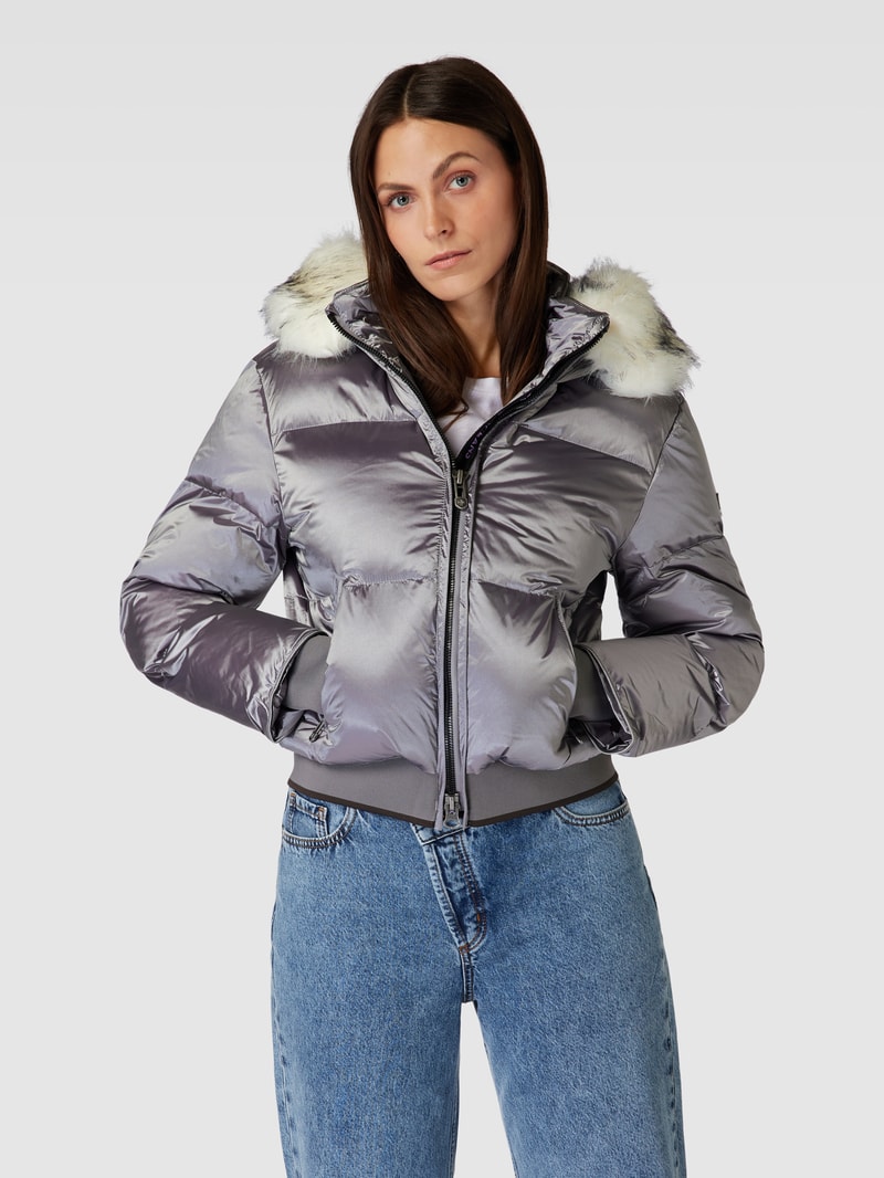 Steppjacke mit Kunstfellbesatz Modell 'HONEY' in silber