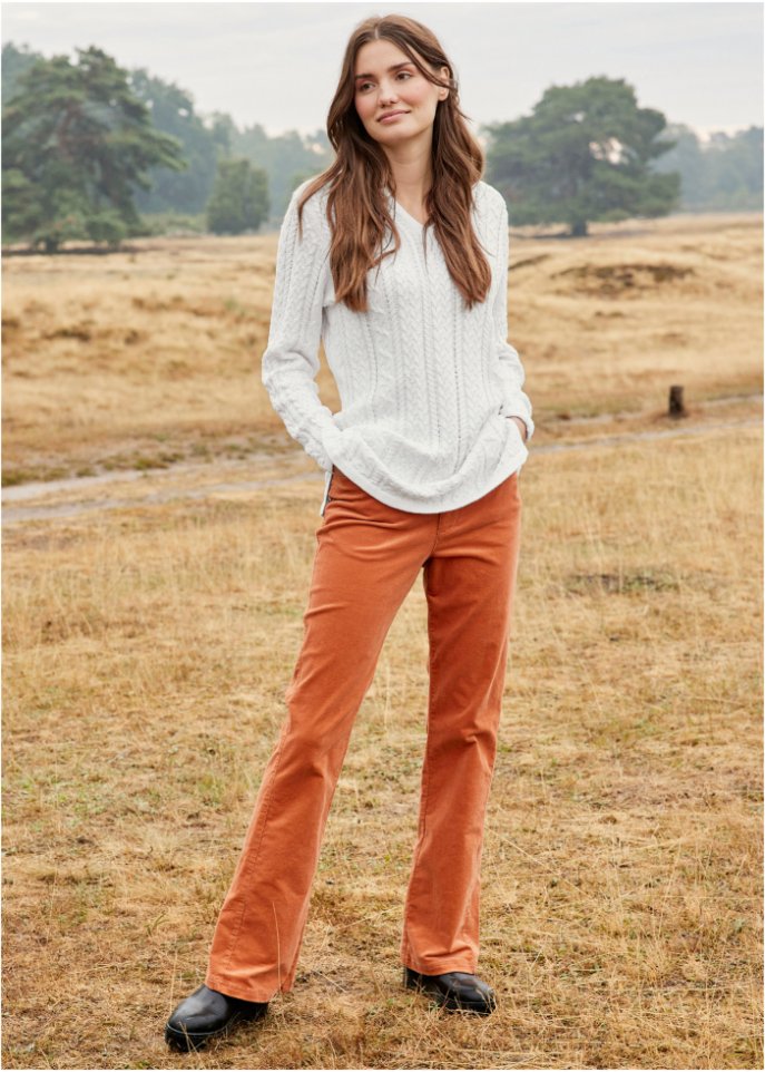 Stretch-Cord-Schlaghose mit High-Waist-Bequembund