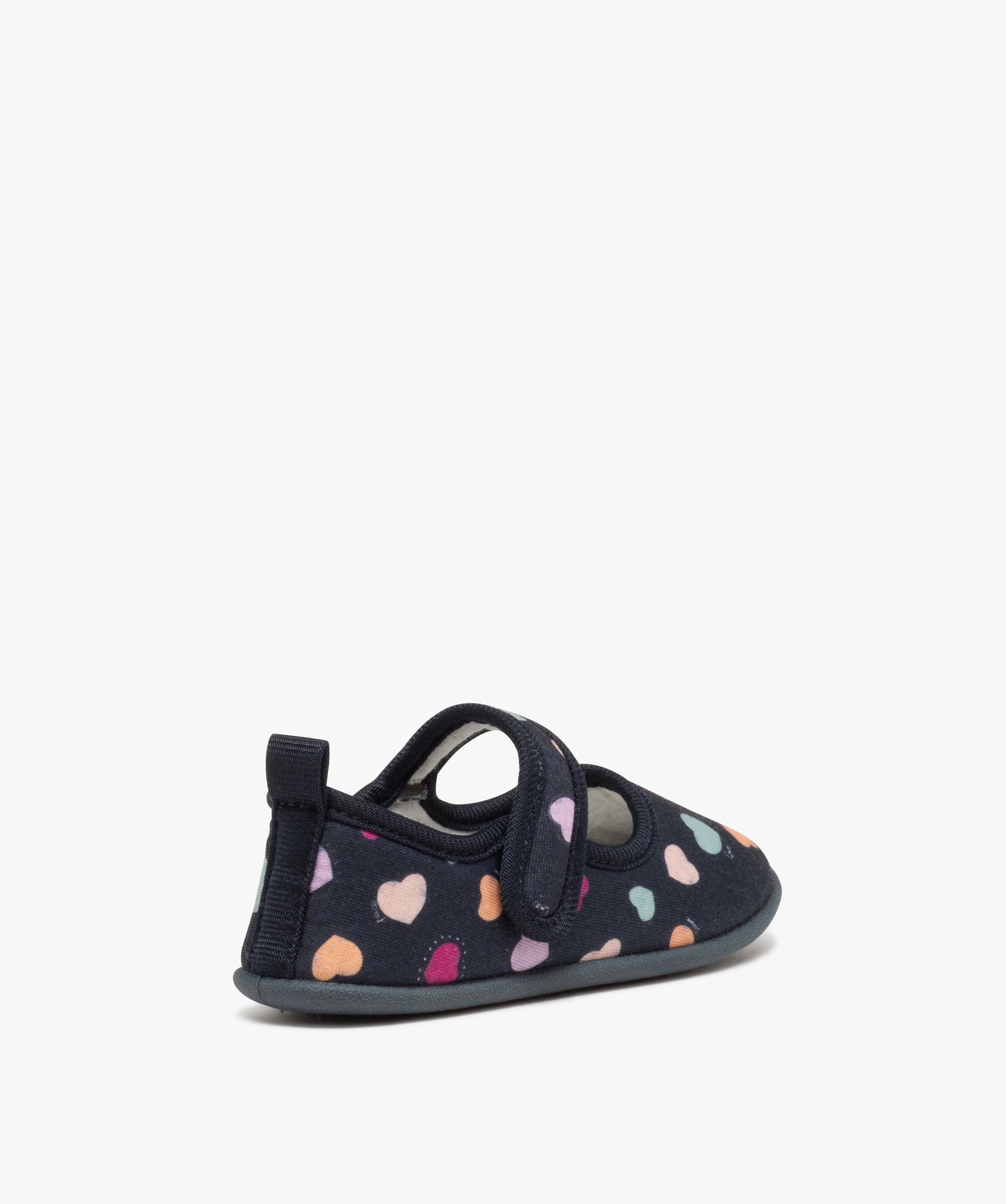 Chaussons fille ballerines en textile imprimé petits coeurs bleu | GEMO