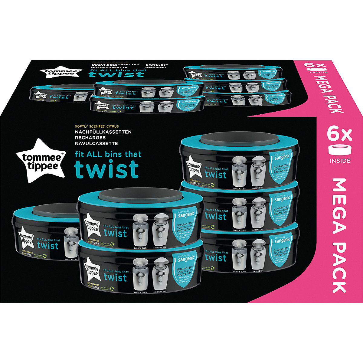 Tommee Tippee Nachfüllkassetten für Twist & Click Und Sangenic Tec Windeleimer, 6er Set