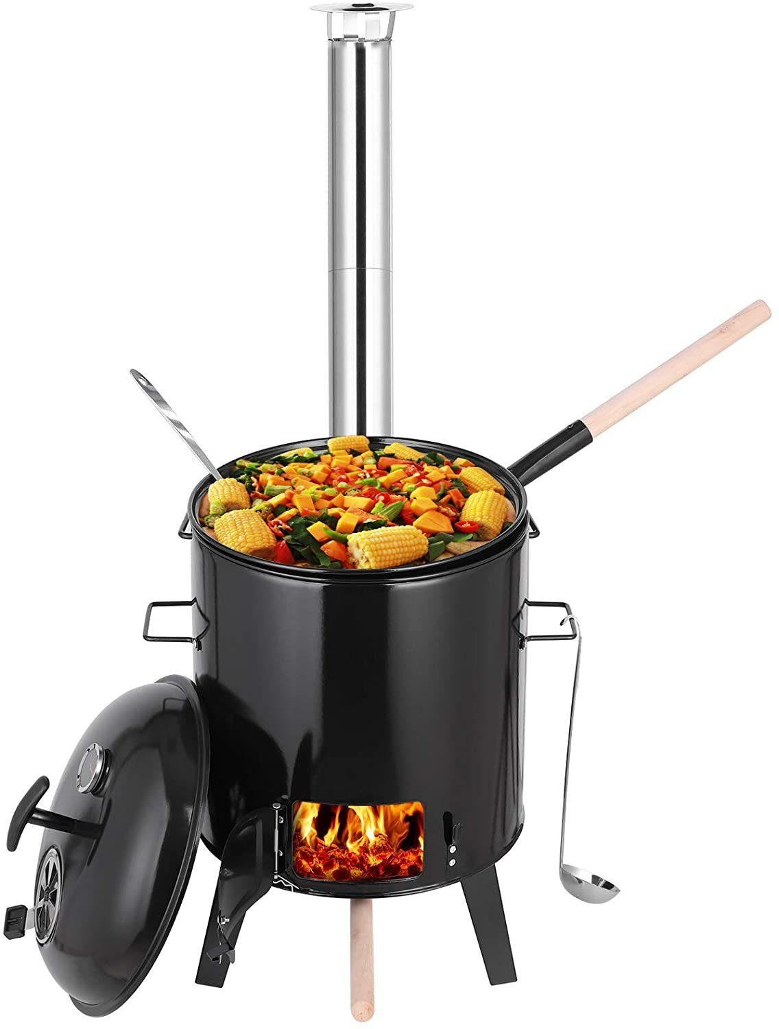 Femor Holzkohlegrill, 21L Ungarischer gulaschkessel mit deckel, Kugelgril