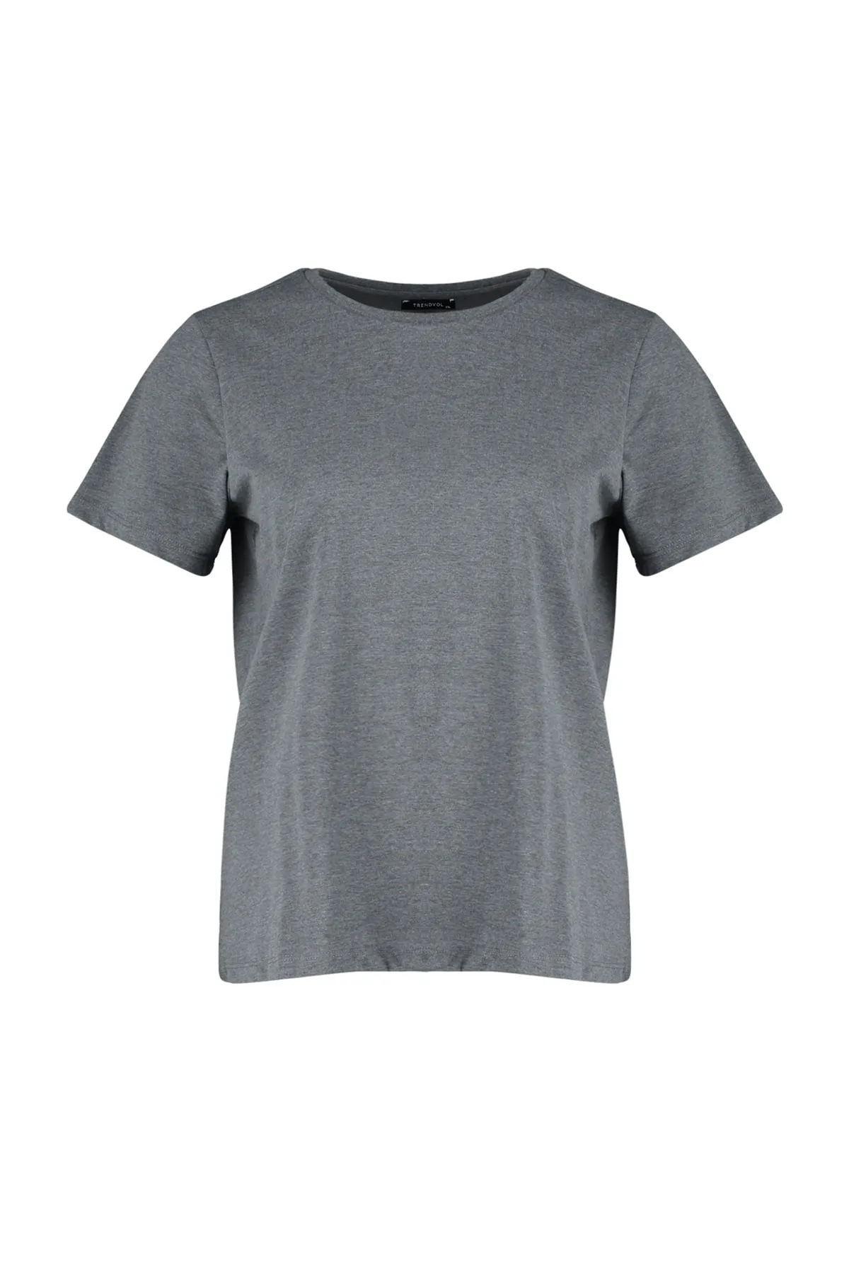 Trendyol Curve  Anthrazitfarbenes gestricktes T-Shirt mit Rückenausschnitt TBSSS22TS1953