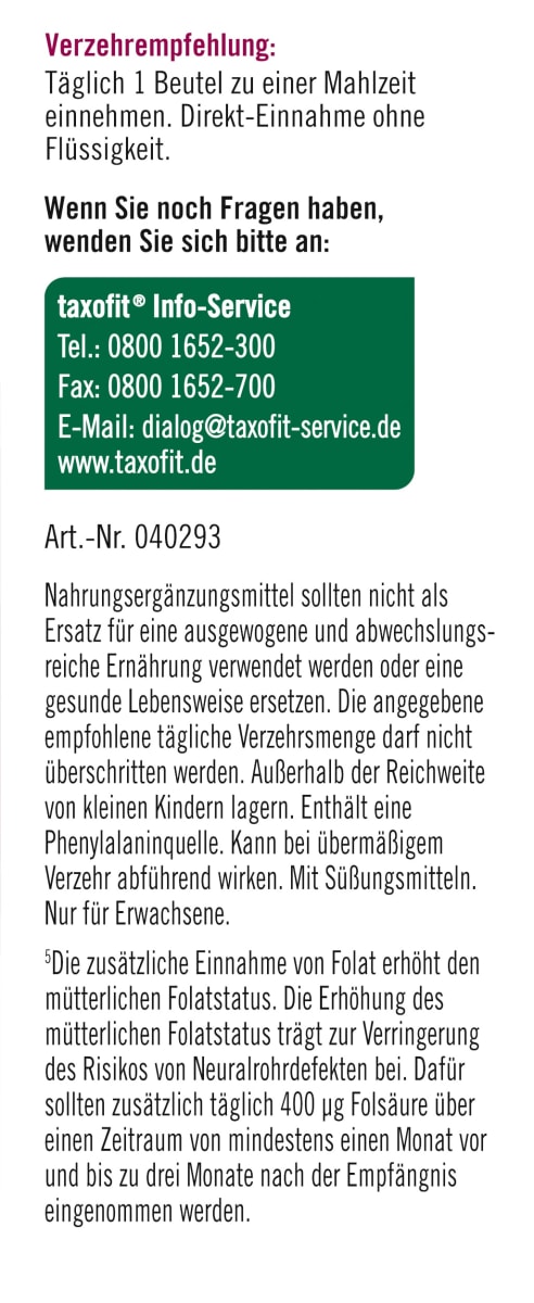 Eisen + Folsäure + Vitamin C direkt Granulat (20 Stück), 22 g