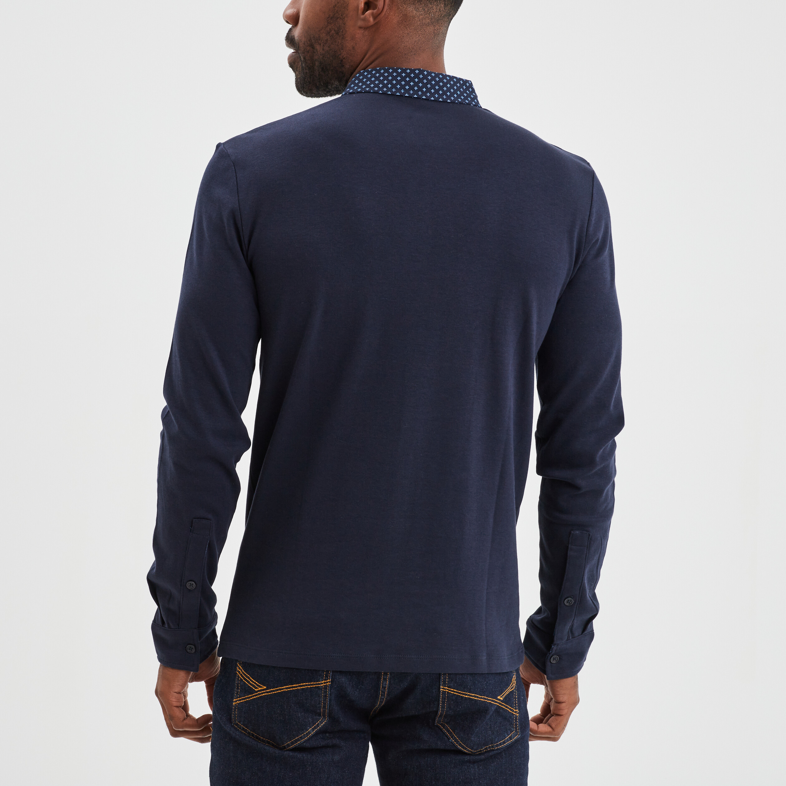 Polo manches longues coton bleu marine homme | La Halle