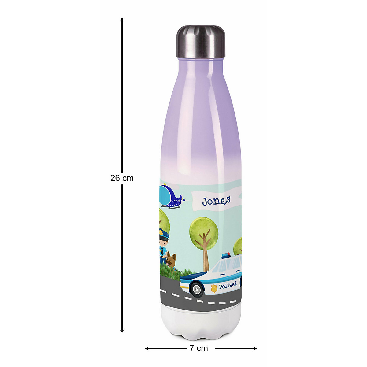 Edelstahl Kinder Thermoflasche / Trinkflasche bunt Polizei Spülmaschinenfest, Auslaufsicher, Bruchfest, Doppelwandig, Für Heißgetränke geeignet, Mit Deckel, Isoliert