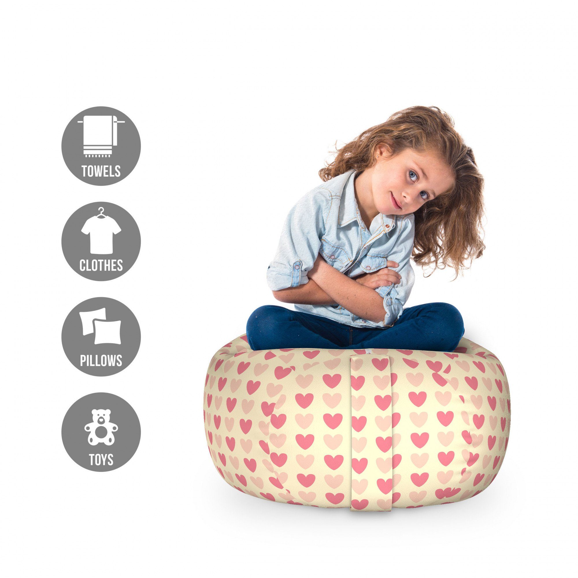 Abakuhaus Spielzeugtruhe Gefüllter Tier Organizer Waschbare Tasche für Kinder, Romantisch Herzen in den weichen Farben