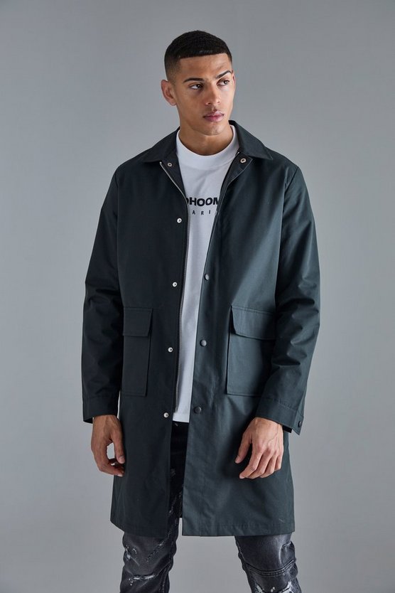 Mittellange Regenjacke mit Taschen-Detail