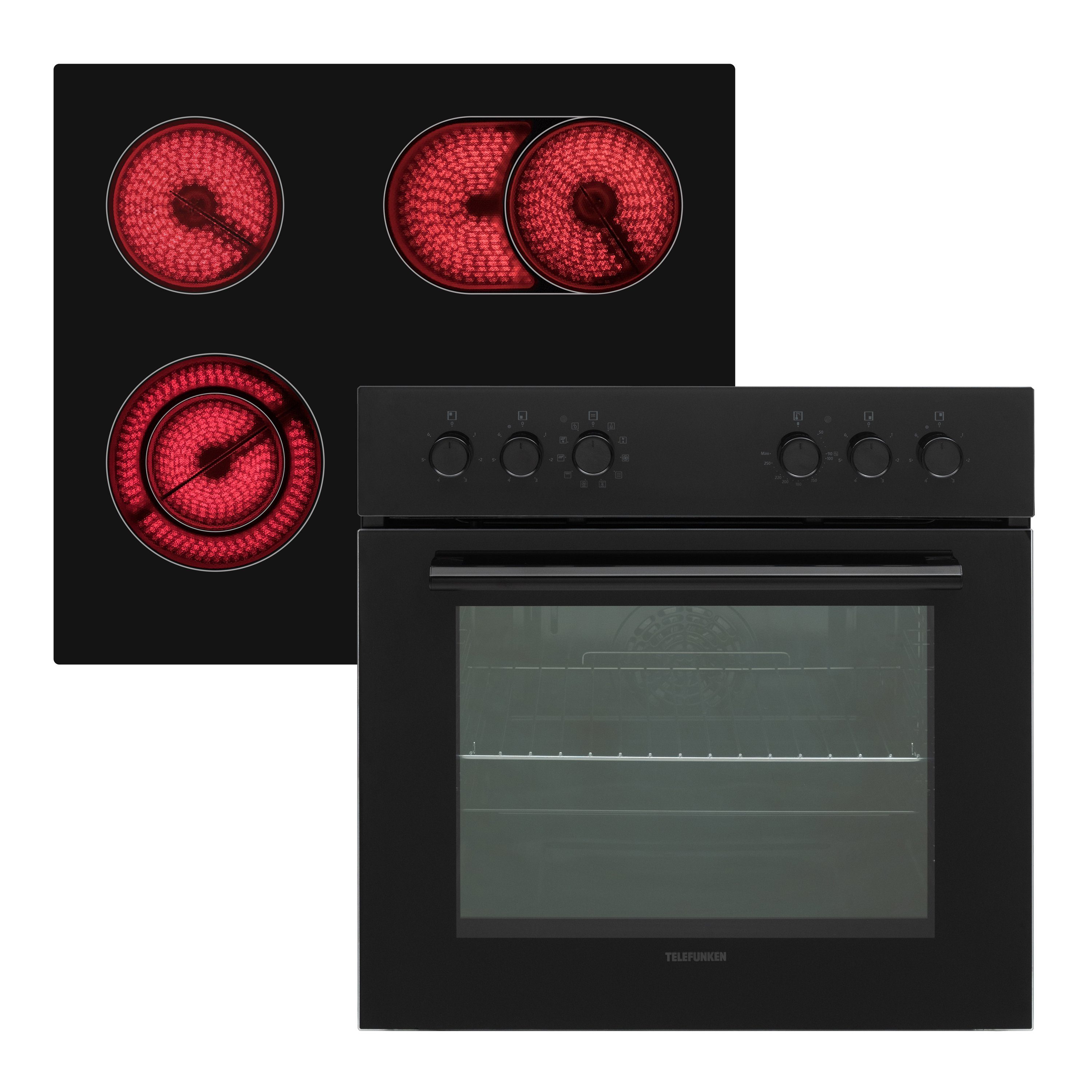 Telefunken Elektro-Herd-Set ECHS65A-B, VapClean, Einbauherdset, 65 L, Backofen & Glaskeramik-Kochfeld, Hot Air Shield