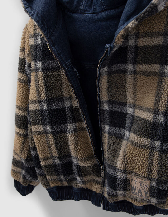 Blouson réversible jean bleu et Sherpa carreaux garçon