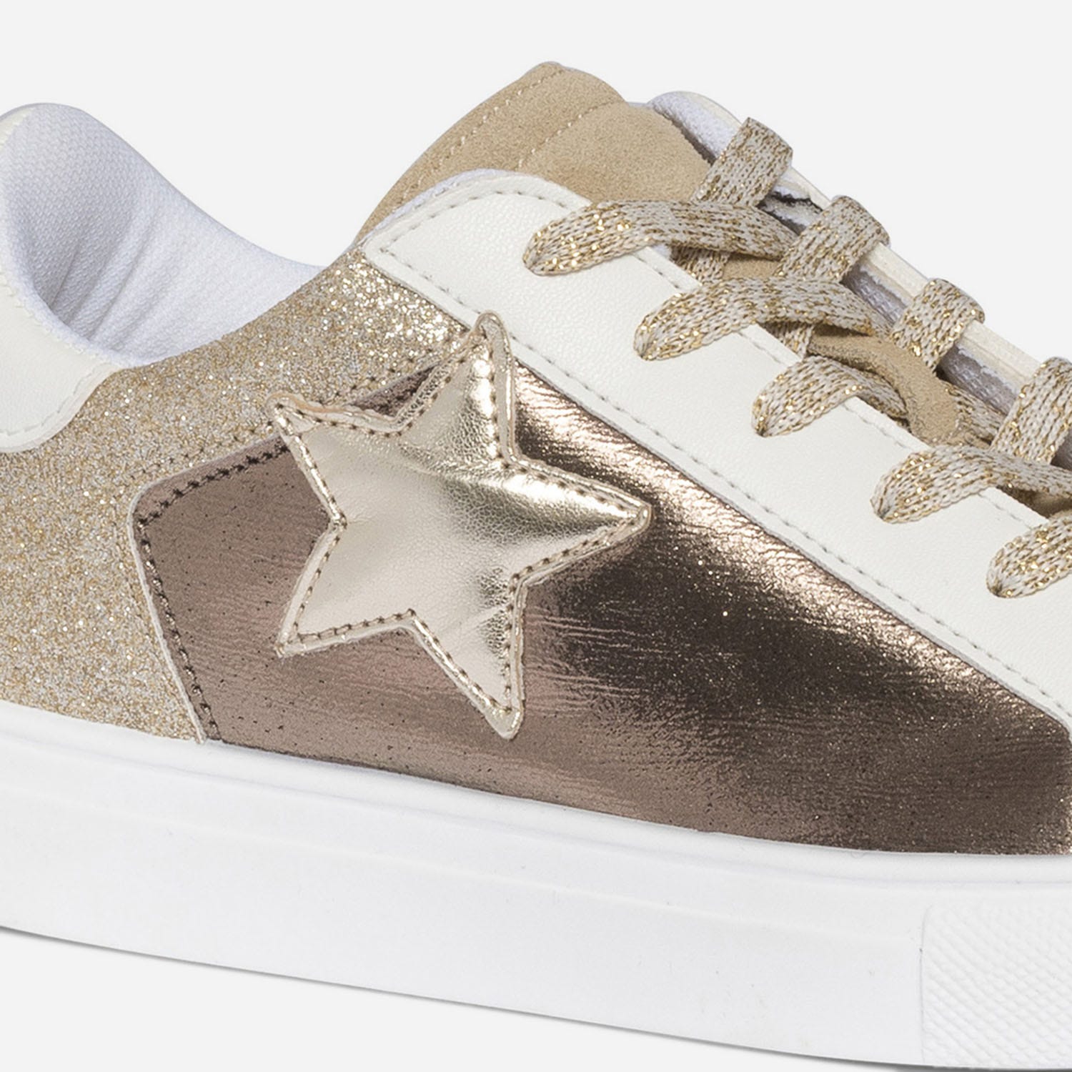 Tennis TEXTO beige, blanche et dorée à étoile