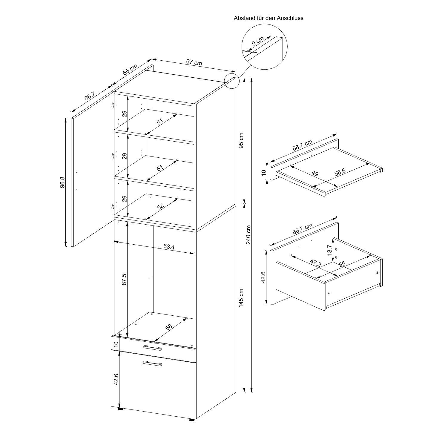Roomart Waschmaschinenumbauschrank (Waschmaschinenschrank mit Schrankaufsatz Waschturm Mehrzweckschrank)