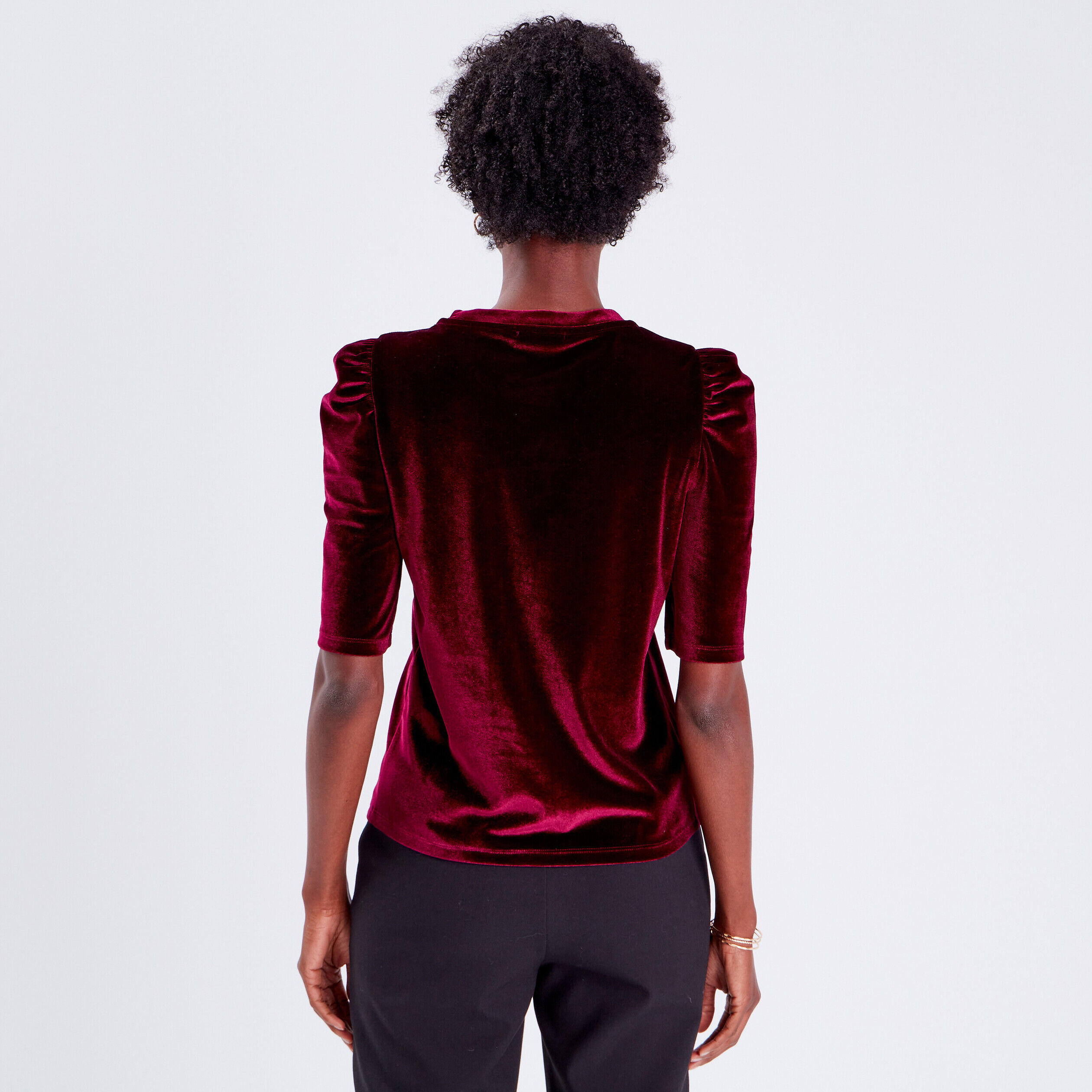 T-shirt manches 3/4 velours prune femme | Cache Cache