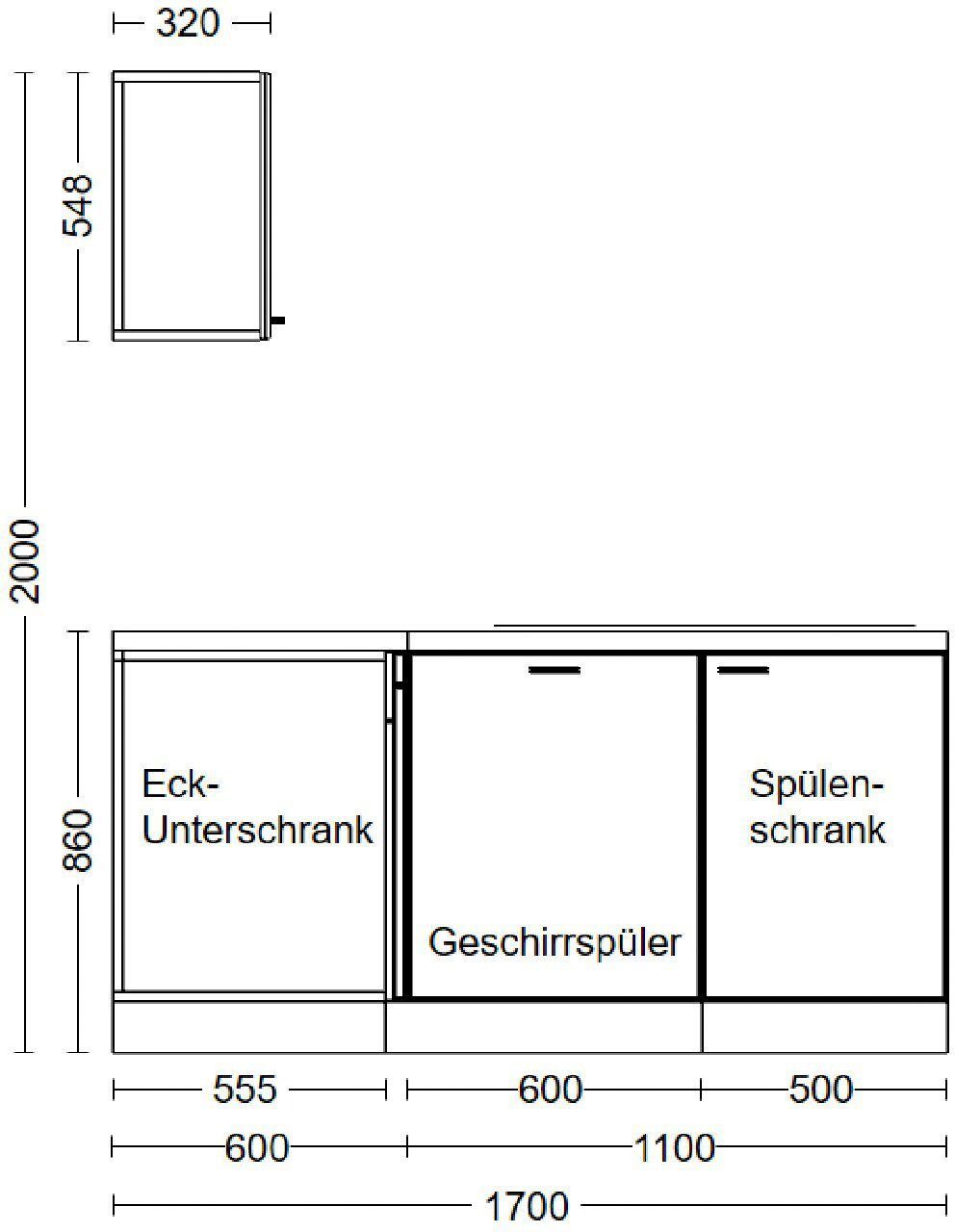 Flex-Well Küche Riva, mit E-Geräten, Stellmaß 280x170 cm, in vielen Farbvarianten erhältlich