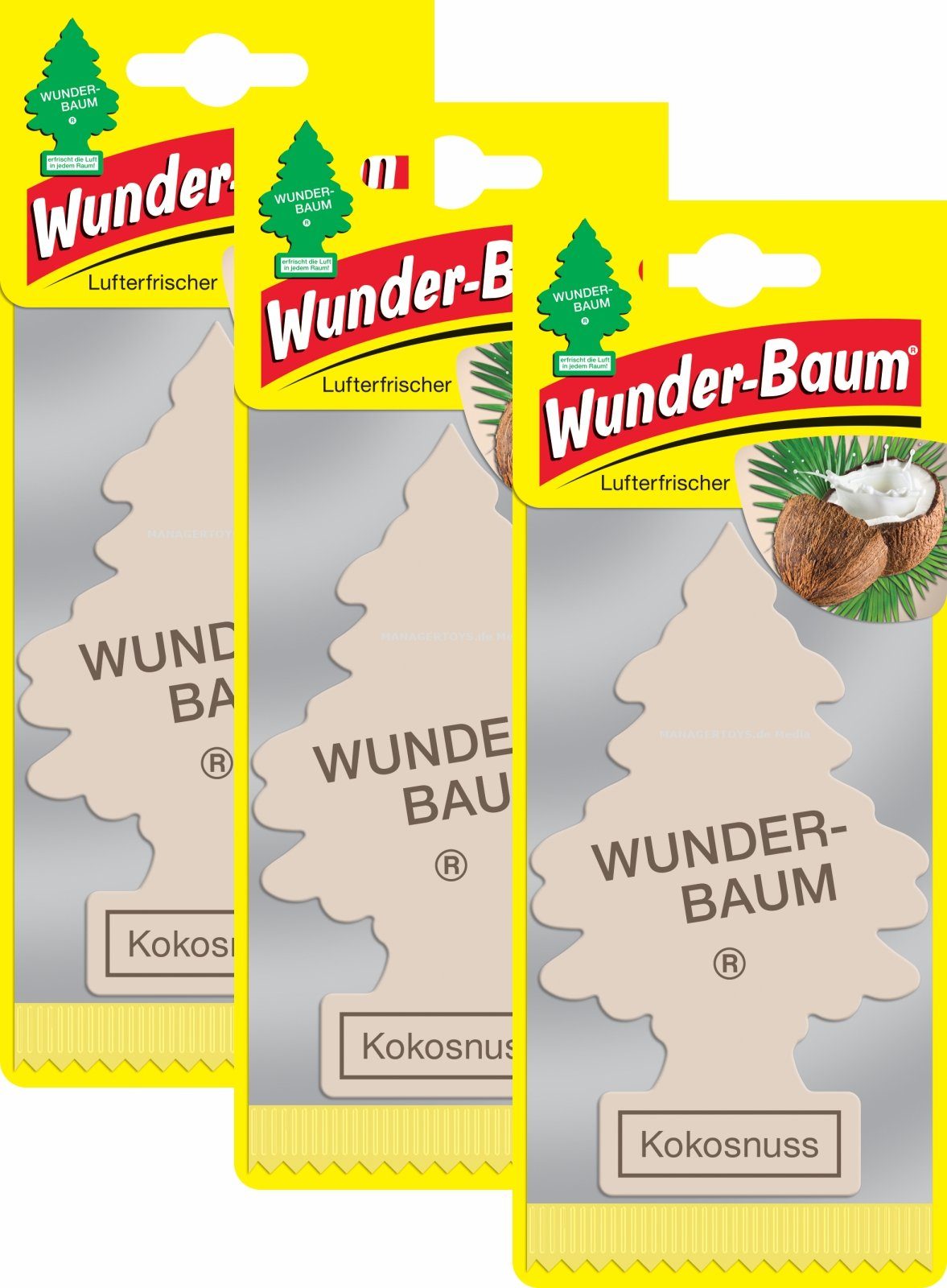 Wunder-Baum Luftreiniger Kokos 3er Duftbäumchen Wunderbaum 3 Set Lufterfrischer Kokosnuss