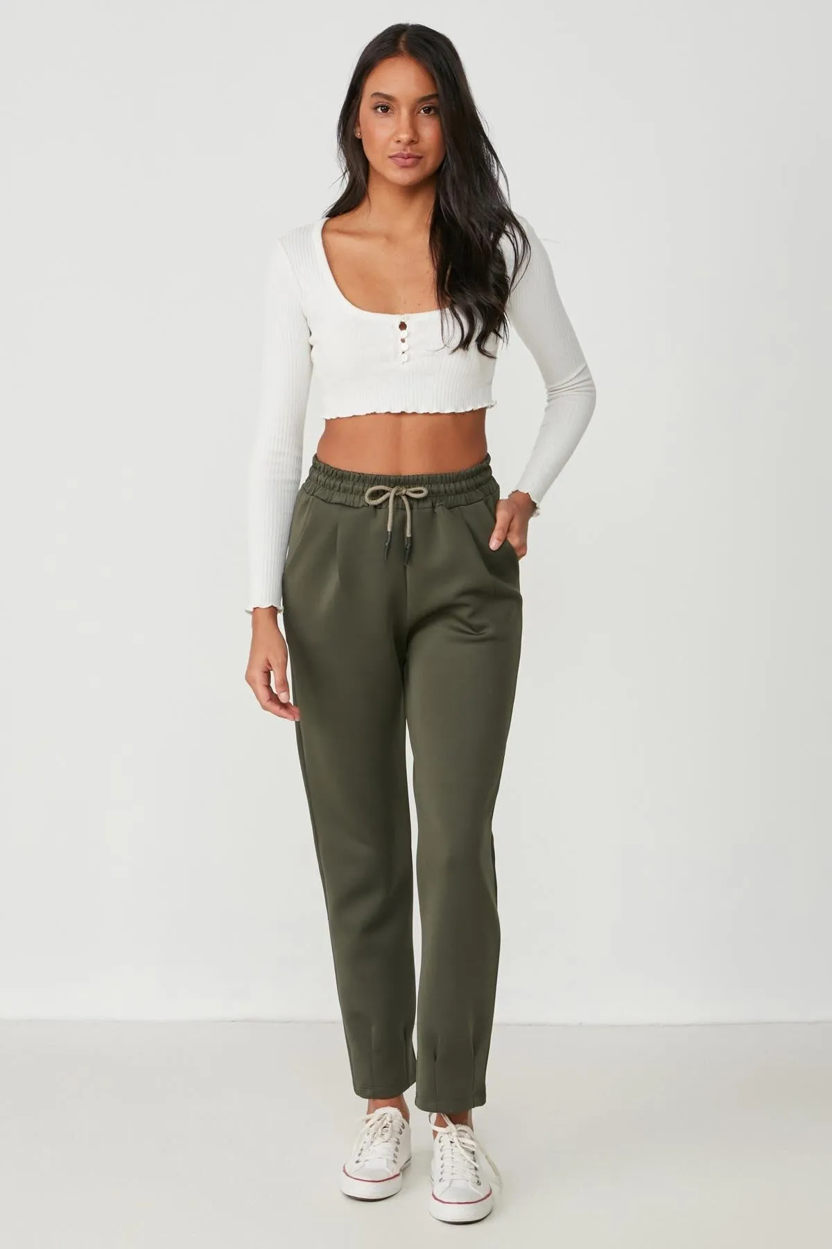 C&City  Jogginghose mit Falten an Taille und Bein 810 Khaki