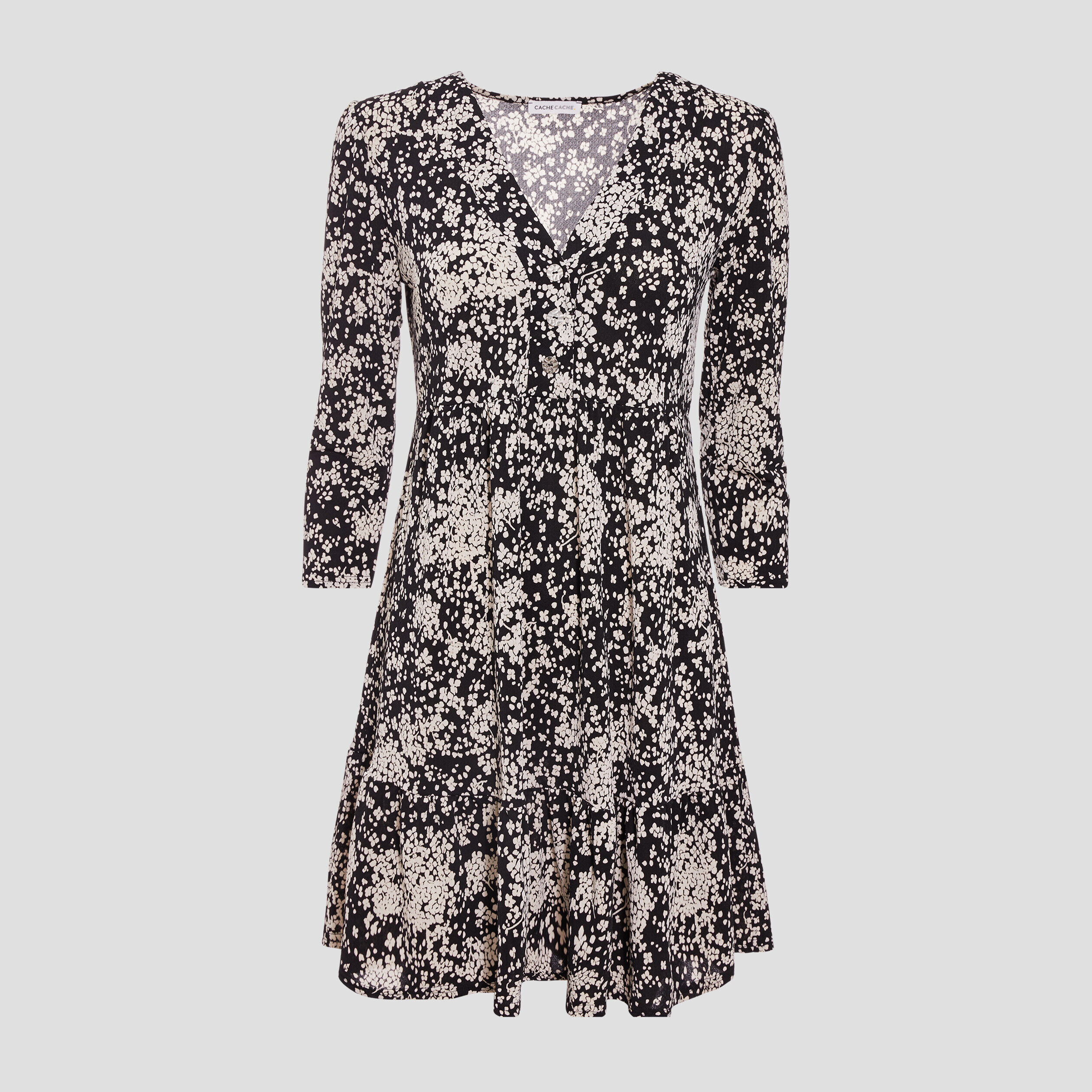 Robe évasée manches 3/4 noir femme | Cache Cache