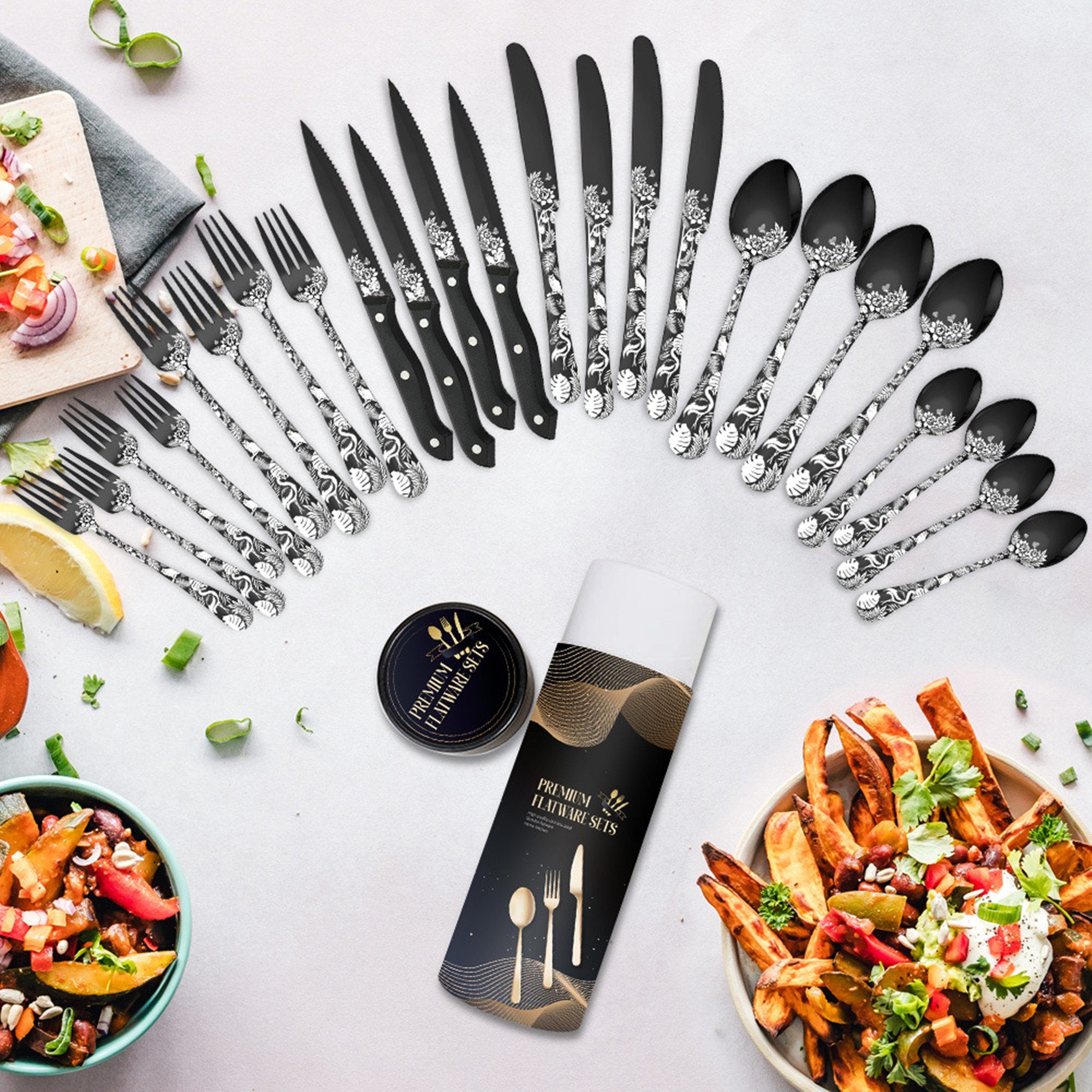 Tisoutec Besteck-Set Besteck-Set für 6 Personen, 24 teilig Essbesteck Set inkl. Messer, Besteck Edelstahl Spiegelpoliert,Steakbesteck, Spülmaschinenfest