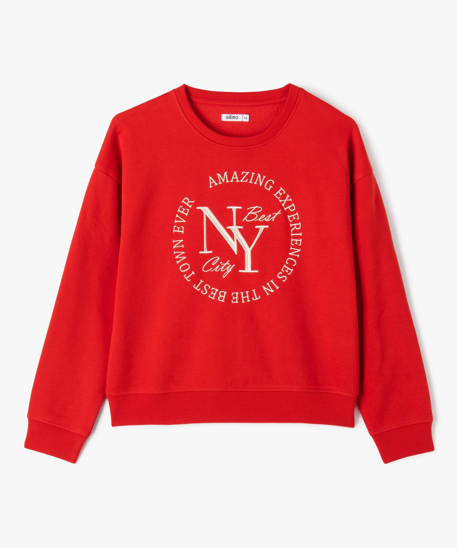 Sweat molletonné avec inscription brodée fille rouge | GEMO