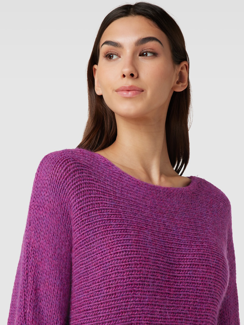 Strickpullover mit U-Boot-Ausschnitt und 3/4-Arm in pink