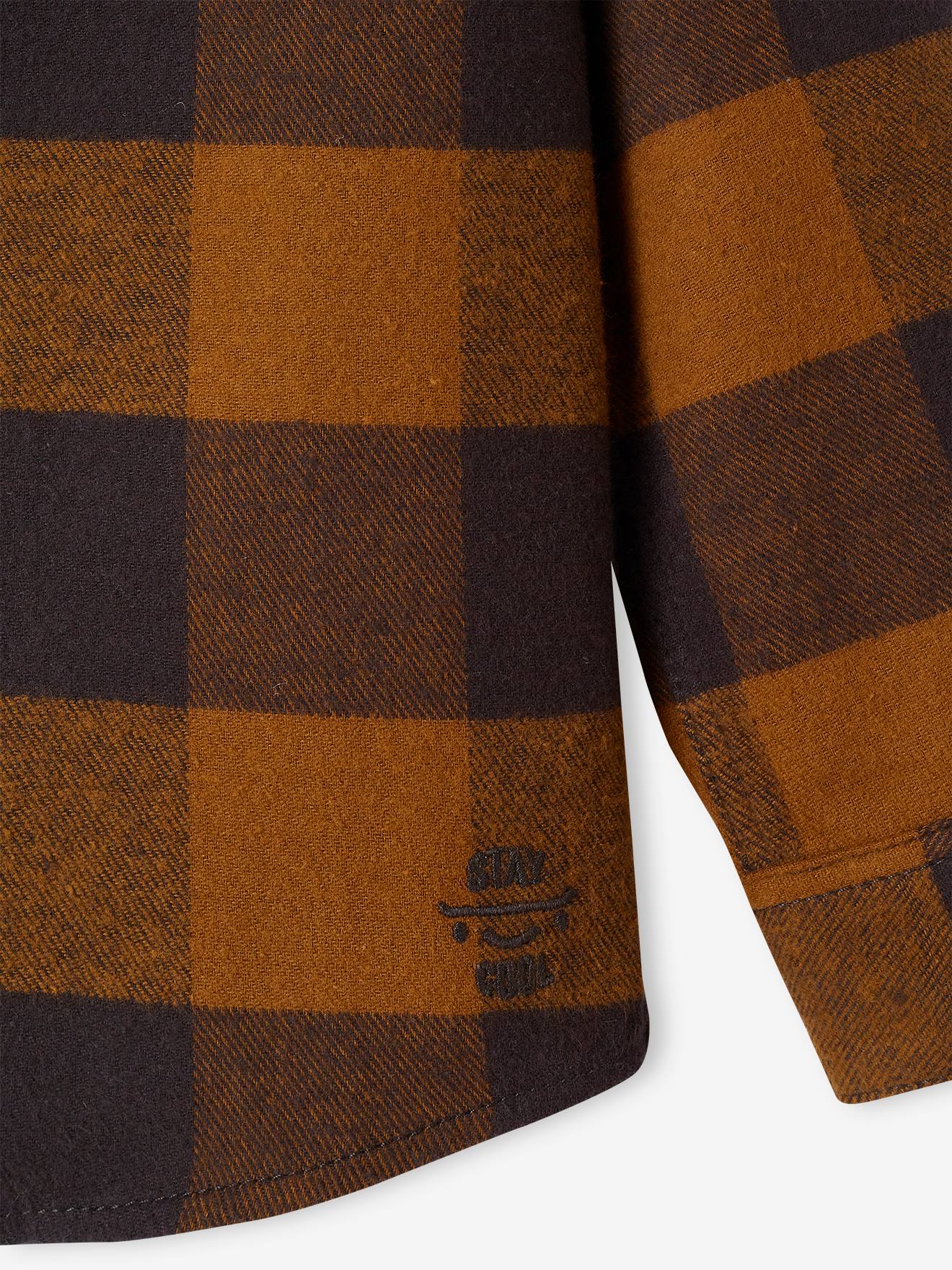 Chemise à grands carreaux en flanelle garçon olive