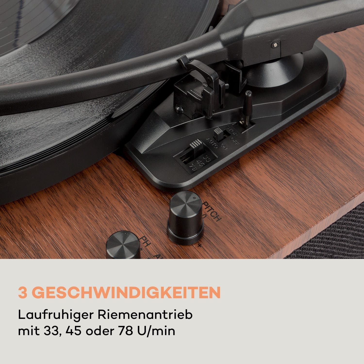 Auna TT-Classic Plus Plattenspieler (Riemenantrieb, Bluetooth, Schallplattenspieler mit Lautsprecher Vinyl Plattenspieler)