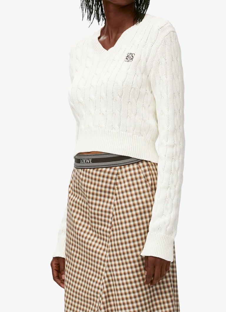 Pulover LOEWE tricotat cu împletitură și logo brodat