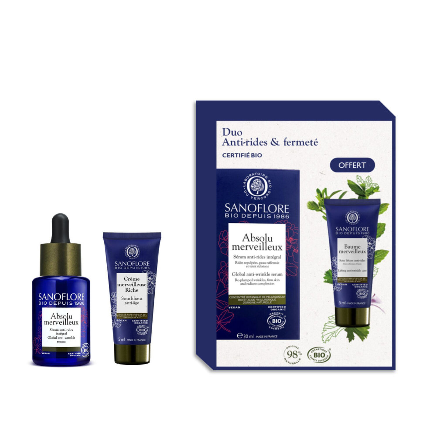Sanoflore Merveilleuse Coffret sérum anti-rides bio + crème lift riche bio