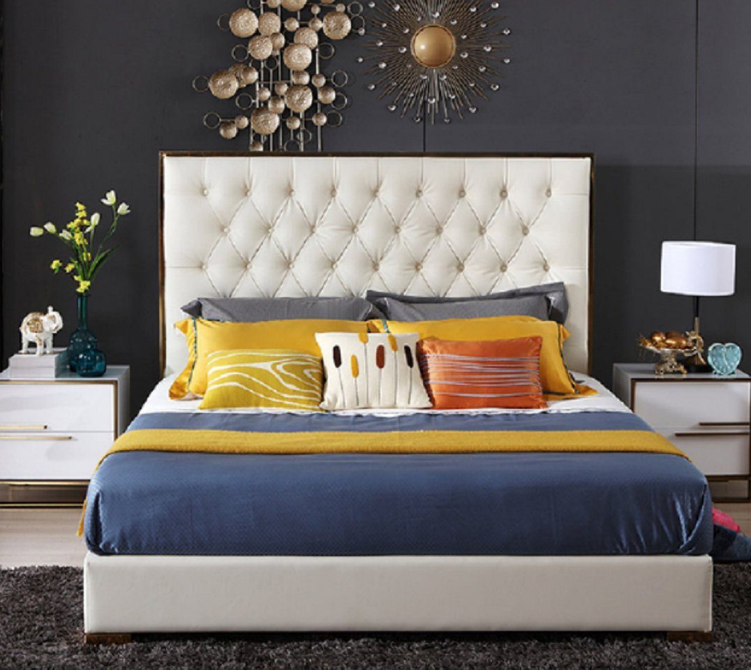 JVmoebel Bett Weißes Chesterfield Großes Bett Schlafzimmer Möbel Designer Neu (1-tlg., Nur Bett), Made in Europa