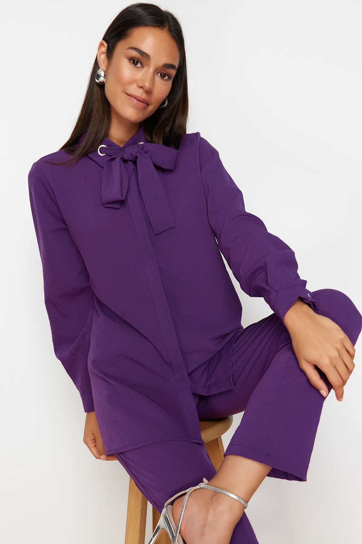 Trendyol Modest  Lila Vogelauge Detailliertes Aerobin Gewebtes Unter-Oberteil-Set TCTSS24US00054