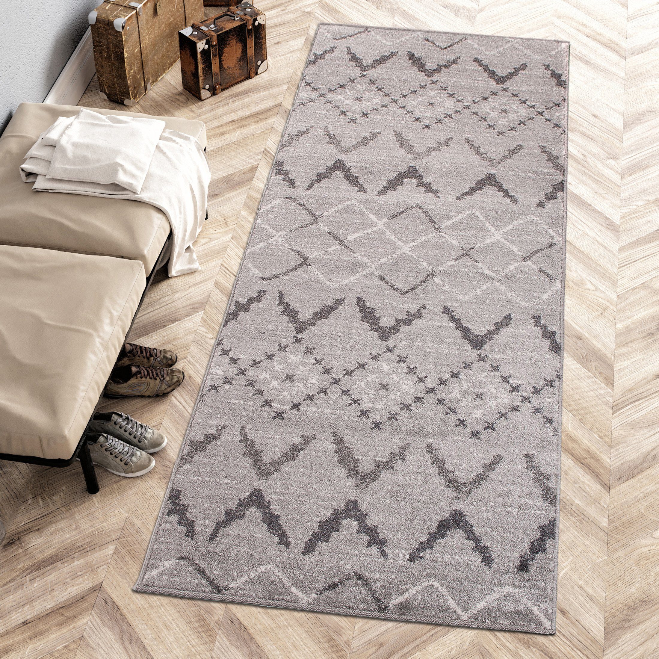 Läufer Läufer Flurläufer Modern für Vorzimmer, Küche - Grau, Mazovia, 100 x 100 cm, Kurzflor, Meterware, Höhe 10 mm, Kurzflor - niedrige Florhöhe