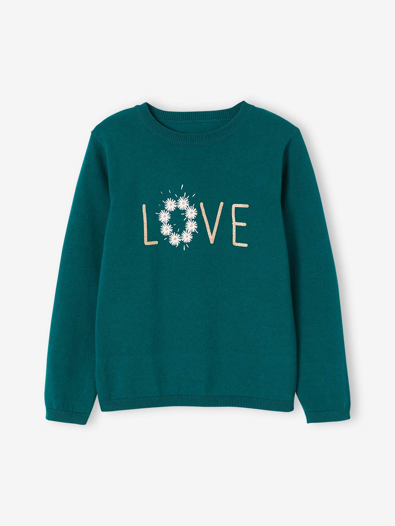 Vertbaudet Mädchen Pullover, Glitzer-Schriftzug BASIC - ziegel