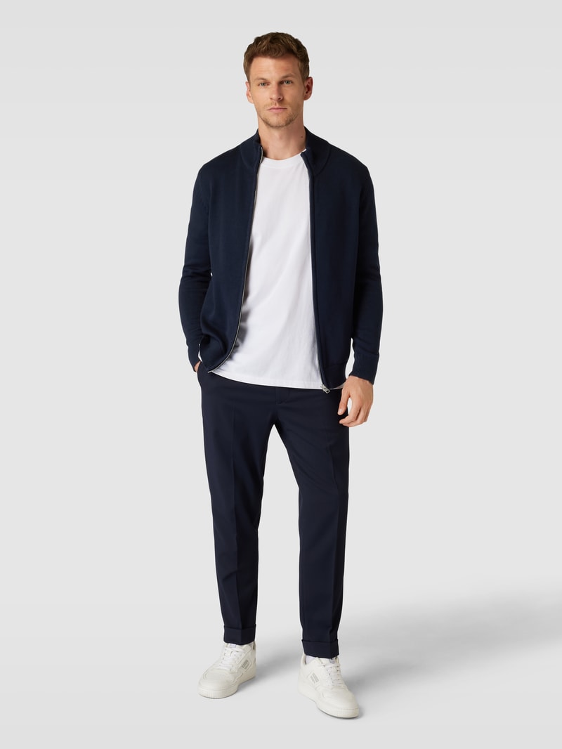 Strickjacke mit Label-Stitching Modell 'STAND JACKET' in marineblau