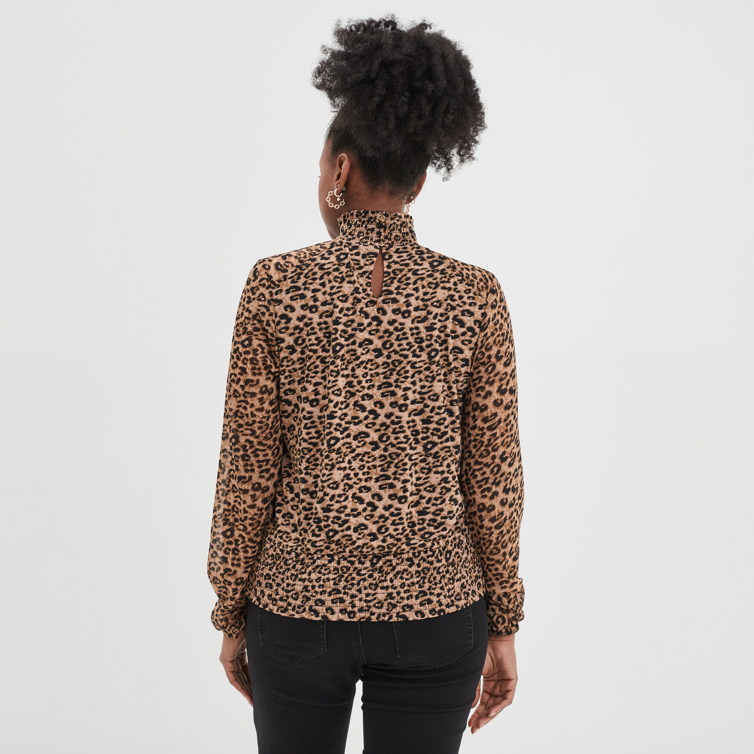 T-shirt manches longues à col montant beige femme | La Halle
