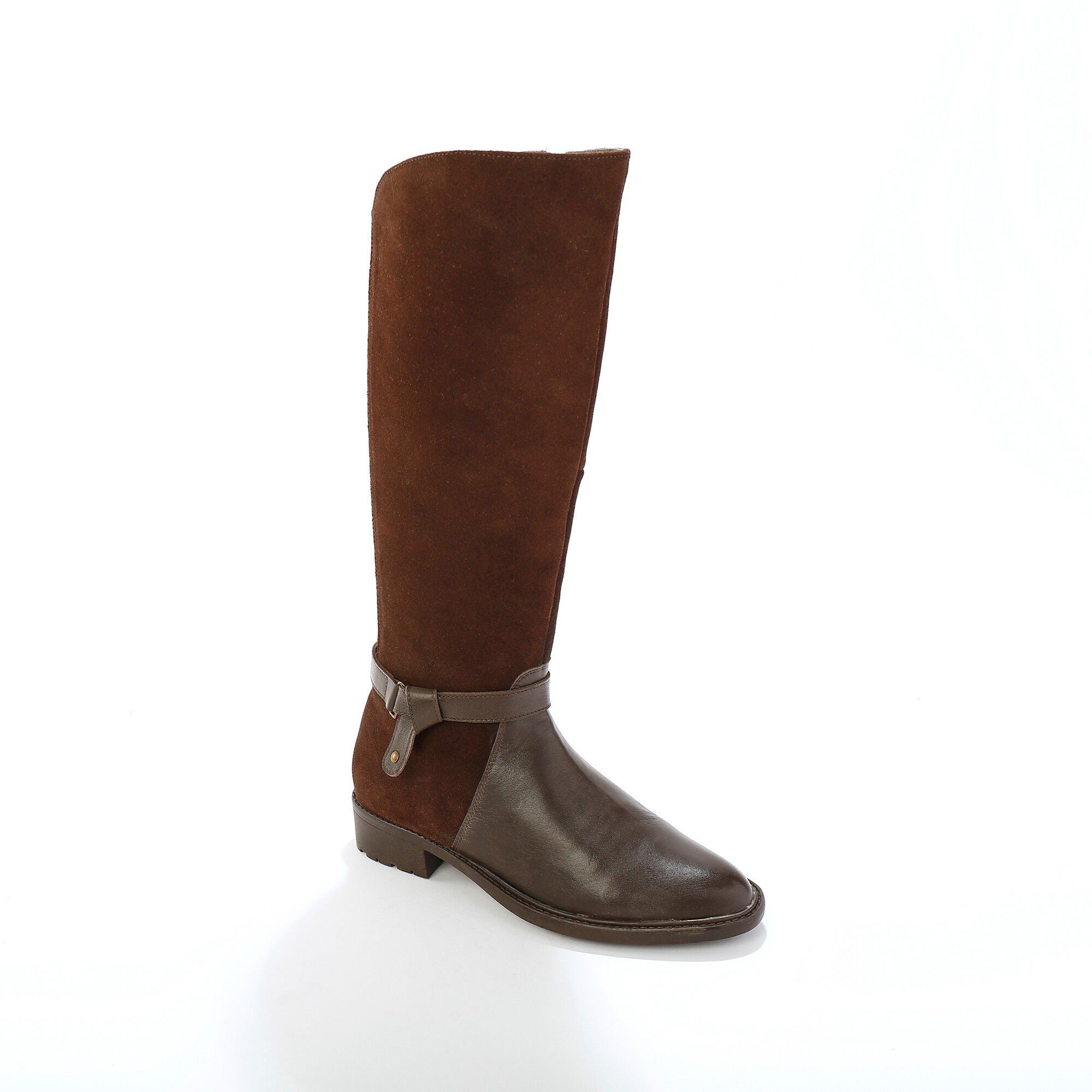 Bottes en cuir bimatière à mollets élastiqués