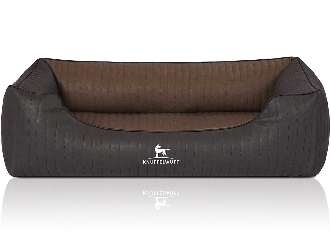 Knuffelwuff Hundebetten Knuffelwuff Orthopädisches Hundebett Rough Road aus laser-gestepptem marmoriertem Kunstleder schwarz/ braun XL