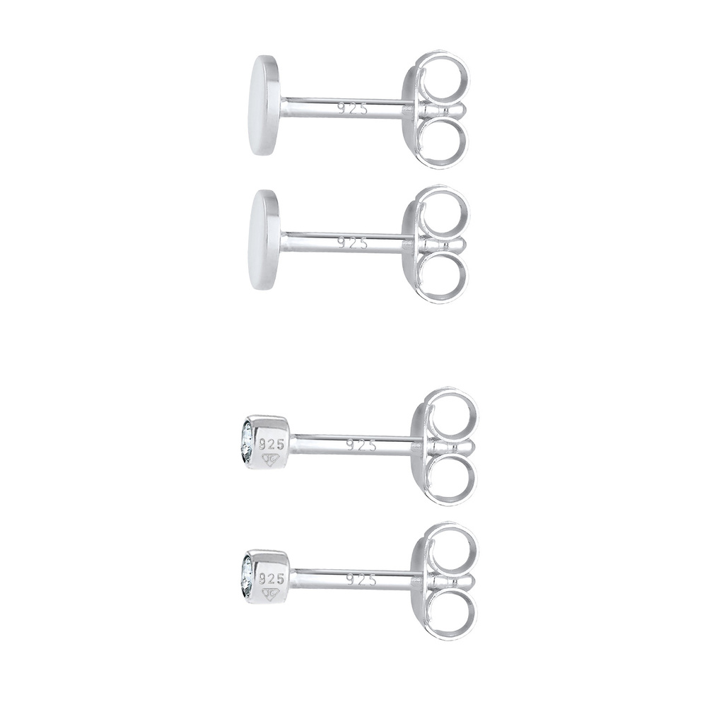 Elli Elli Boucles d'Oreilles Femmes Clous d'oreilles Plaquettes Set de 2 avec Cristaux Boucles d'oreilles