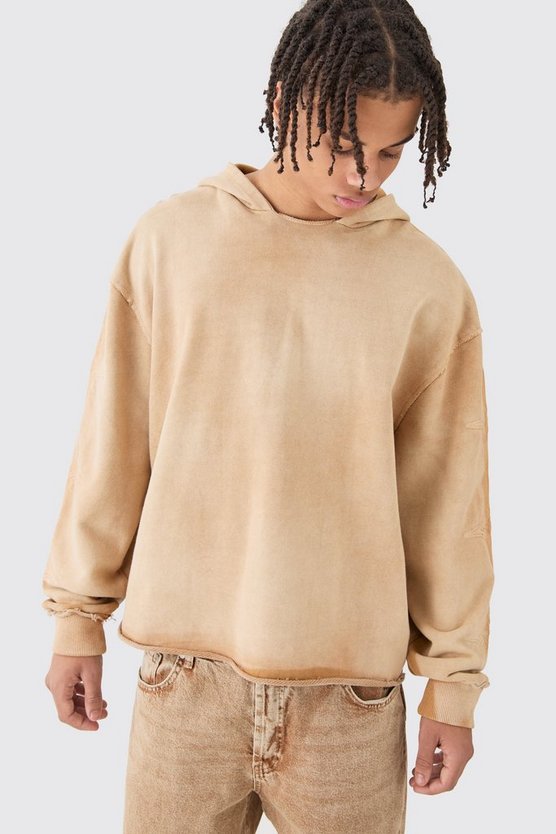 Kastiger gesteppter Oversize Hoodie mit rohem Saum