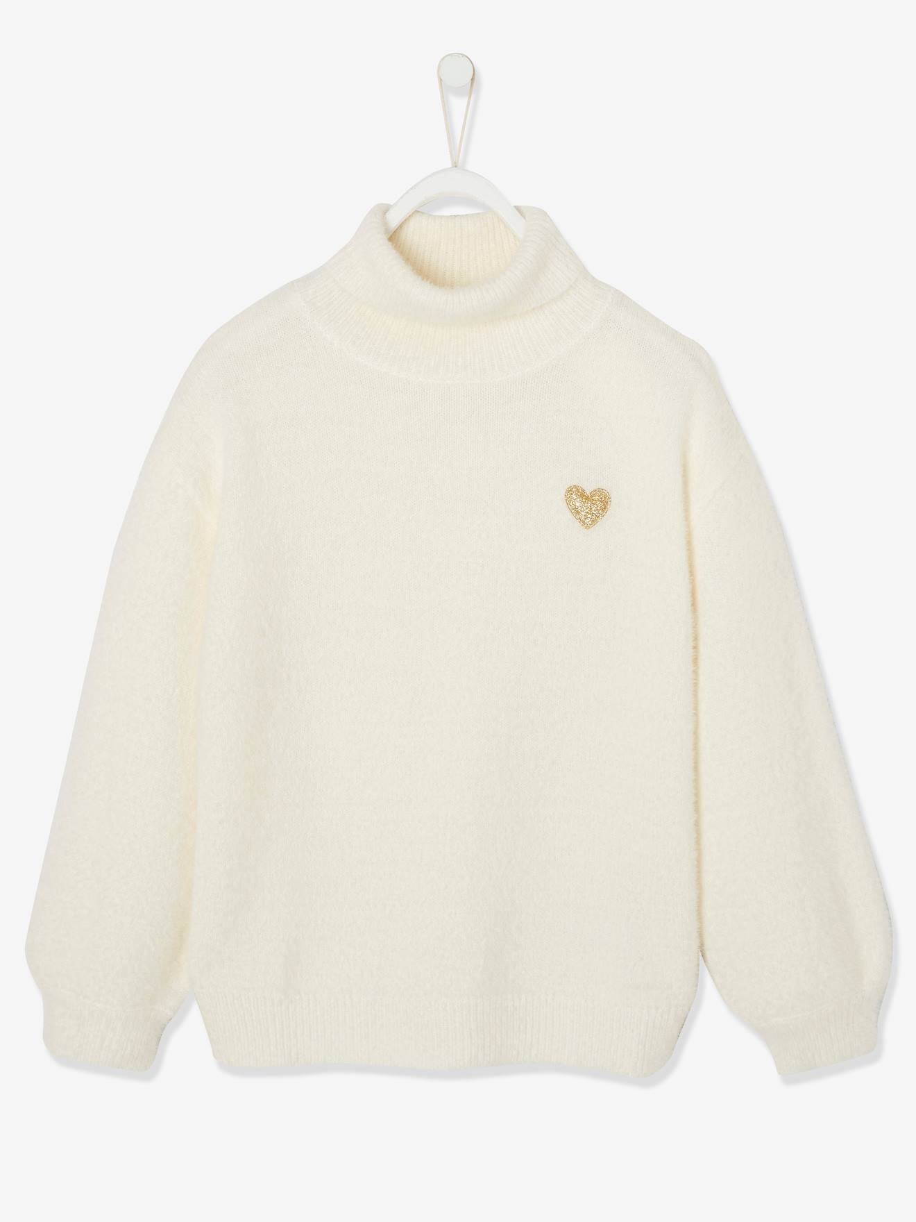Pull col roulé en maille douillette fille ivoire