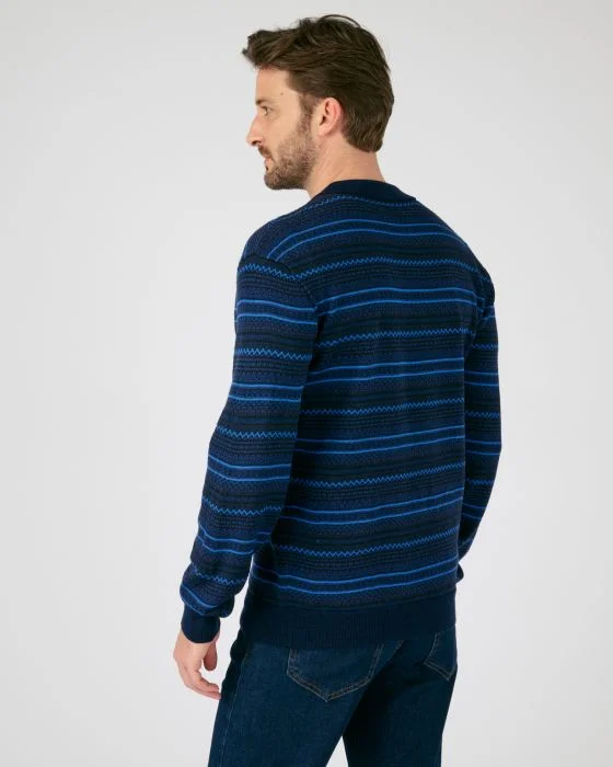Pull jacquard rayé à col polo