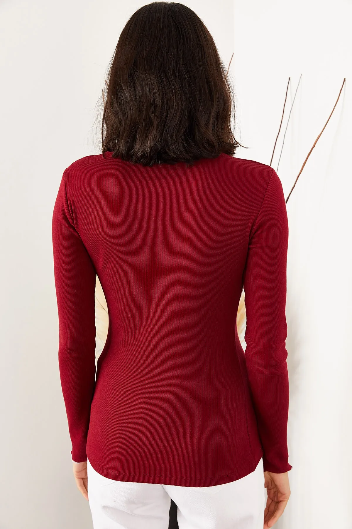 Olalook  Burgunderfarbene Camisole-Bluse mit Kragen und Ärmeln für Damen BLZ-19000718