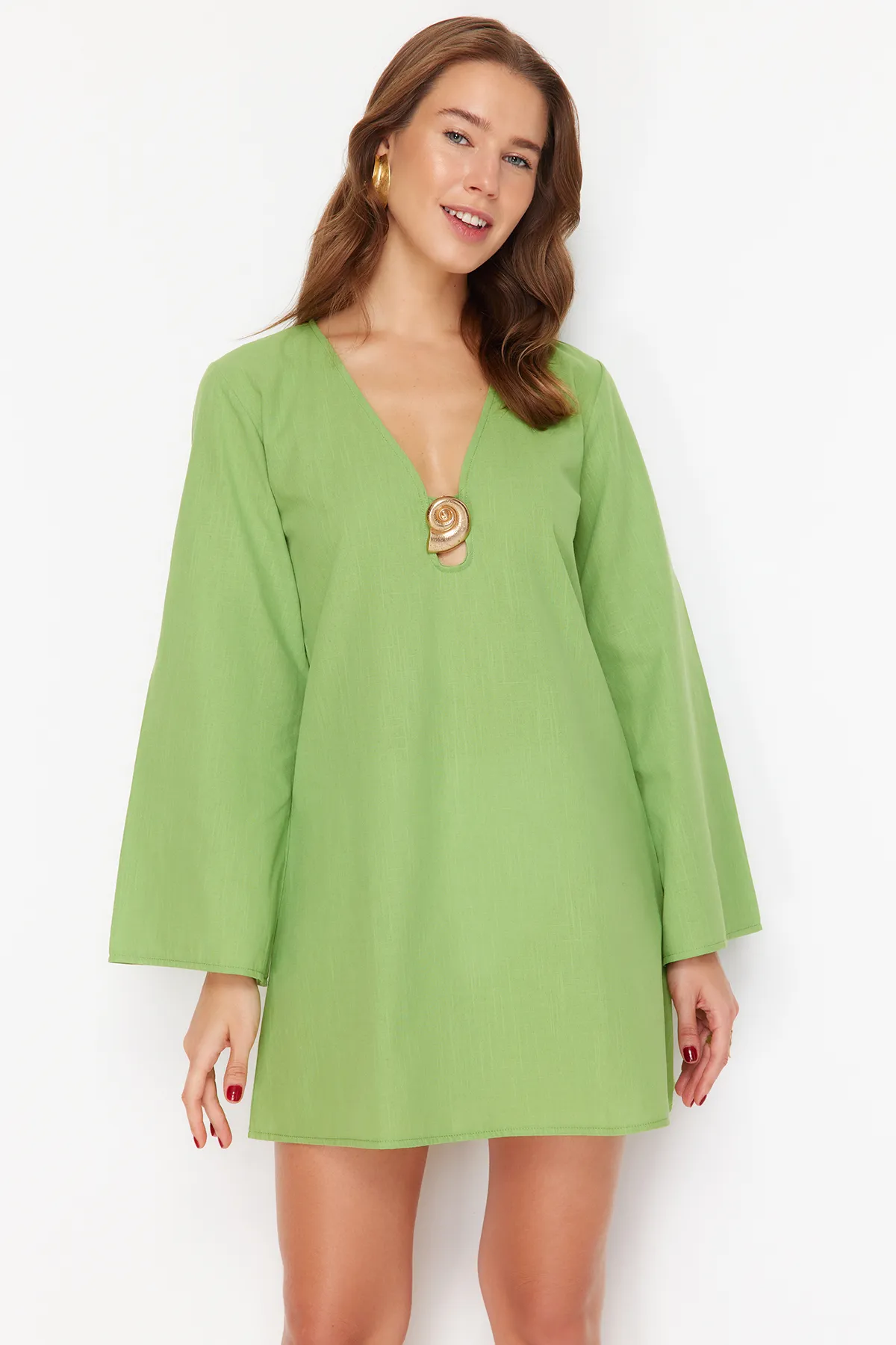 Trendyol Collection  Grünes Strandkleid aus 100 % Baumwolle mit gewebten Mini-Accessoires TBESS24EL00020