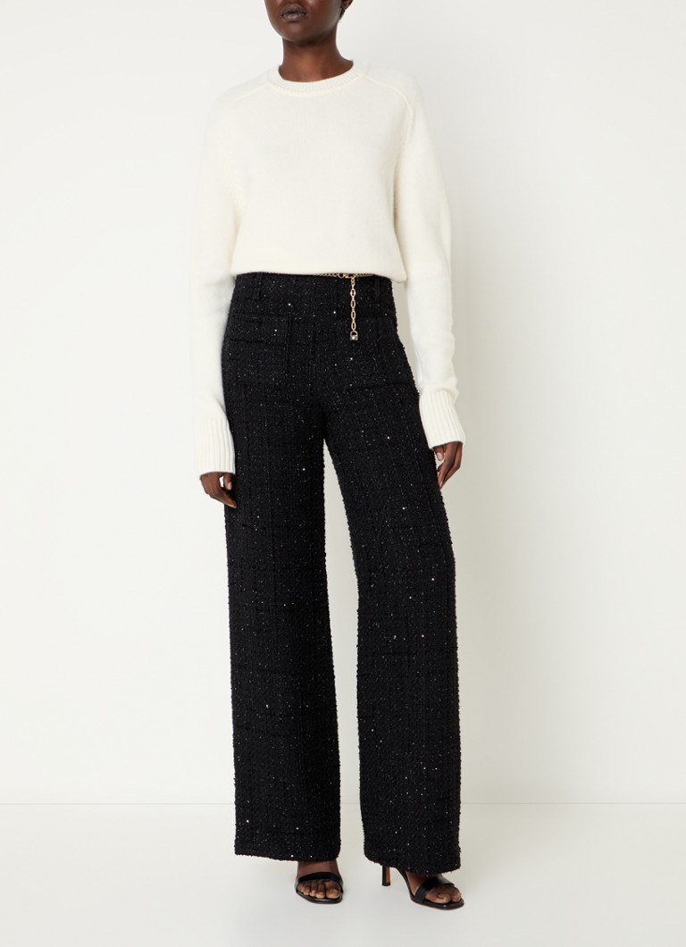 Pantaloni Maje cu talie înaltă și croială largă, cu finisaj cu efect de tweed.