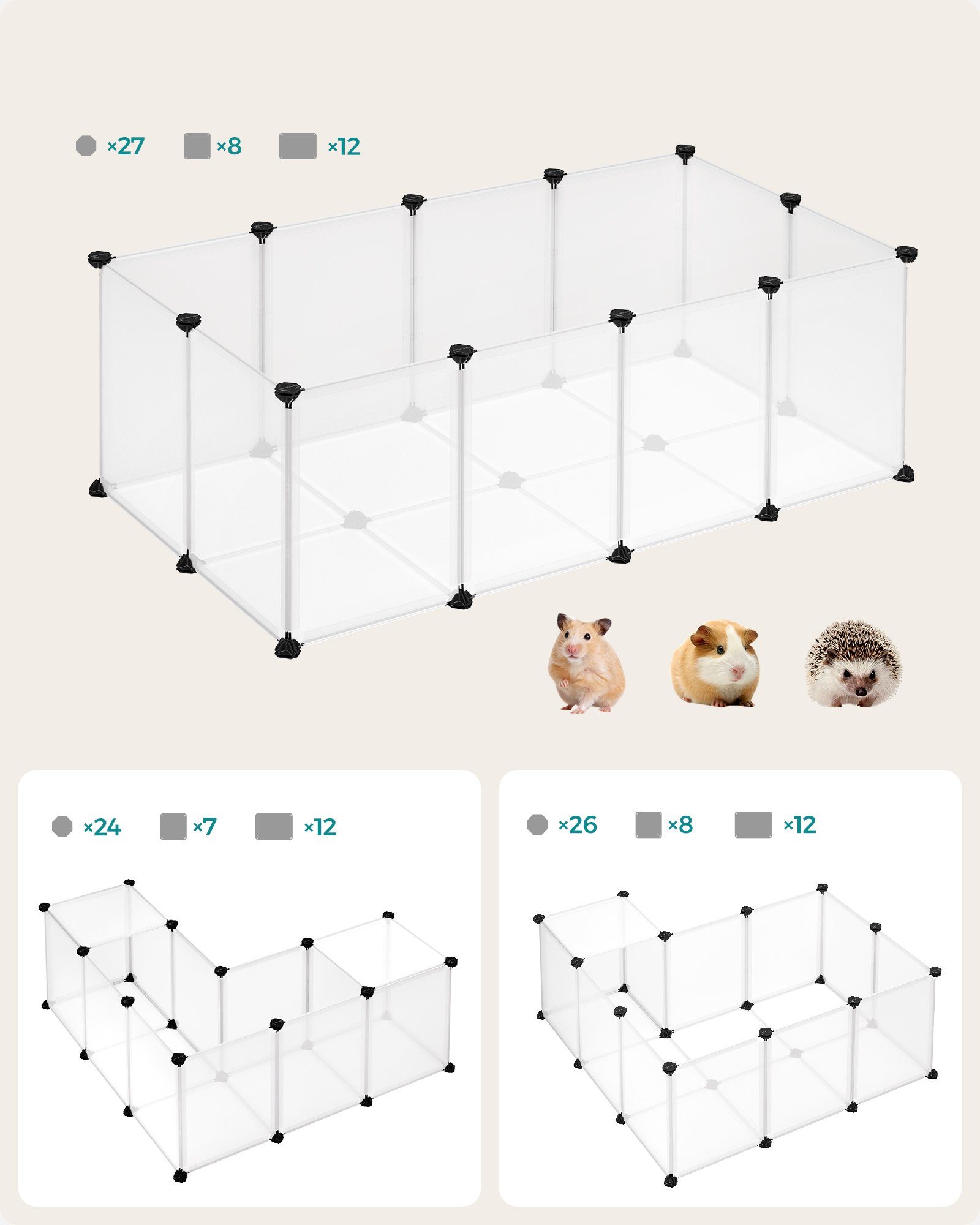 SONGMICS Kleintierkäfig, L-XXL, Freigehege, mit Bodenplatten, 20 Platten, DIY